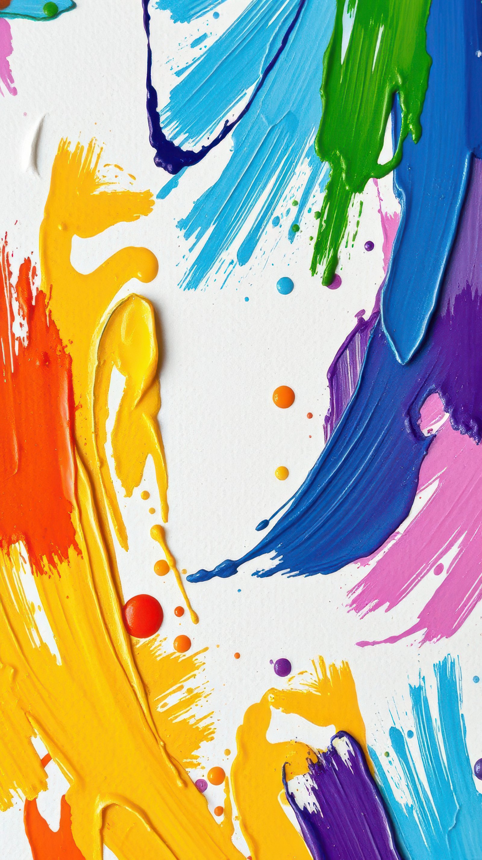 Vibrant abstract painting with bright colors showcasing creative brush strokes and playful splashes